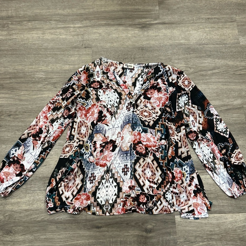 Show Me Your MuMu Multicolor Geometric Floral Blouse